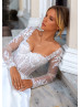 Long Sleeves Beaded White Lace Satin Fashionable Wedding Dress